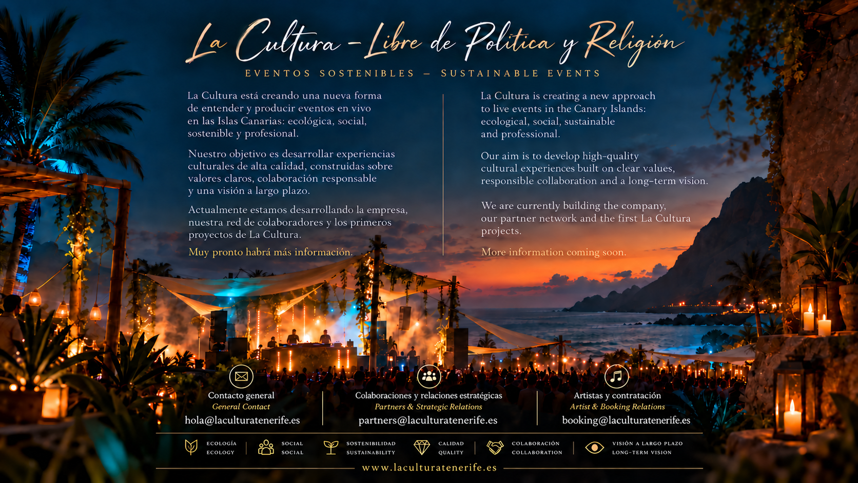 La Cultura – Libre de Política y Religión. Eventos sostenibles – Sustainable Events.